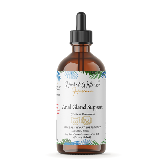 Anal Gland Support Pet Drops alcohol-free liquid drops 4 oz bottle, Herbal Wellness Hawaii