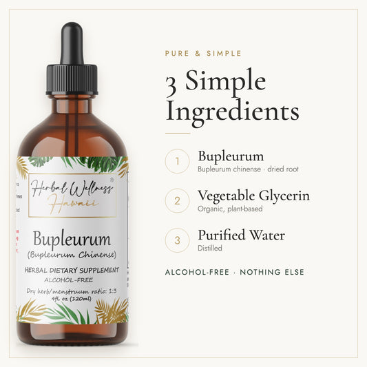Bupleurum liquid drops, 3 simple ingredients: herb, vegetable glycerin, purified water
