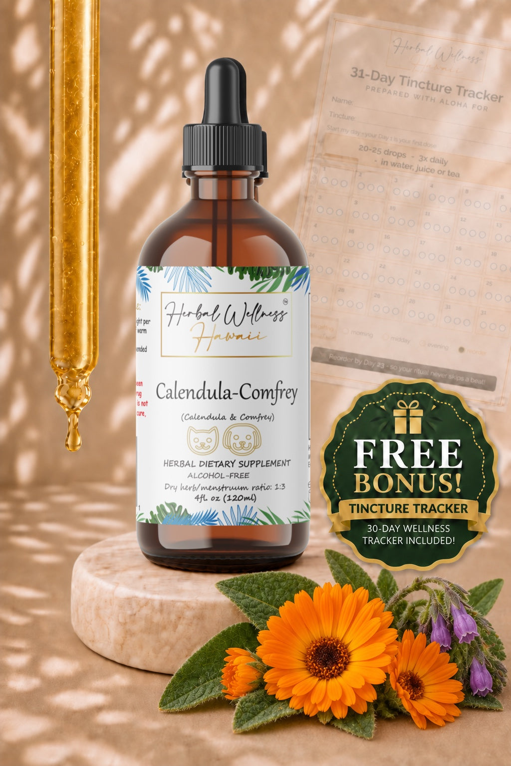Calendula Comfrey Pet Drops Alcohol-Free – Skin and Coat Support for Dogs & Cats