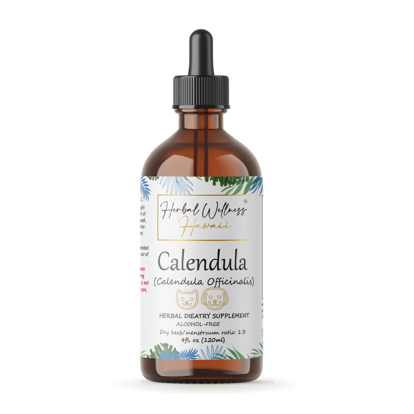 Calendula Pet alcohol-free liquid drops 4 oz bottle, Herbal Wellness Hawaii