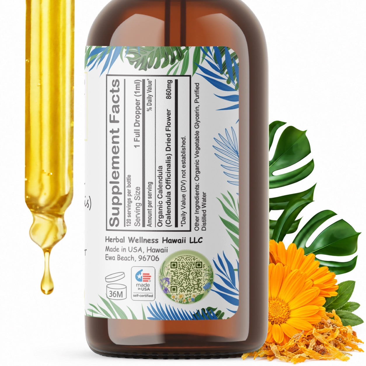 Calendula Pet Drops Alcohol-Free – Skin and Digestive Support for Dogs & Cats, Calendula Officinalis