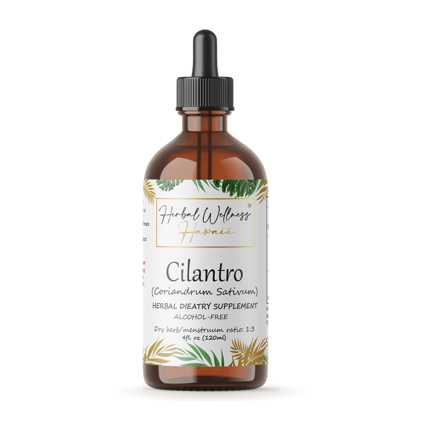 Cilantro alcohol-free liquid drops 4 oz bottle, Herbal Wellness Hawaii