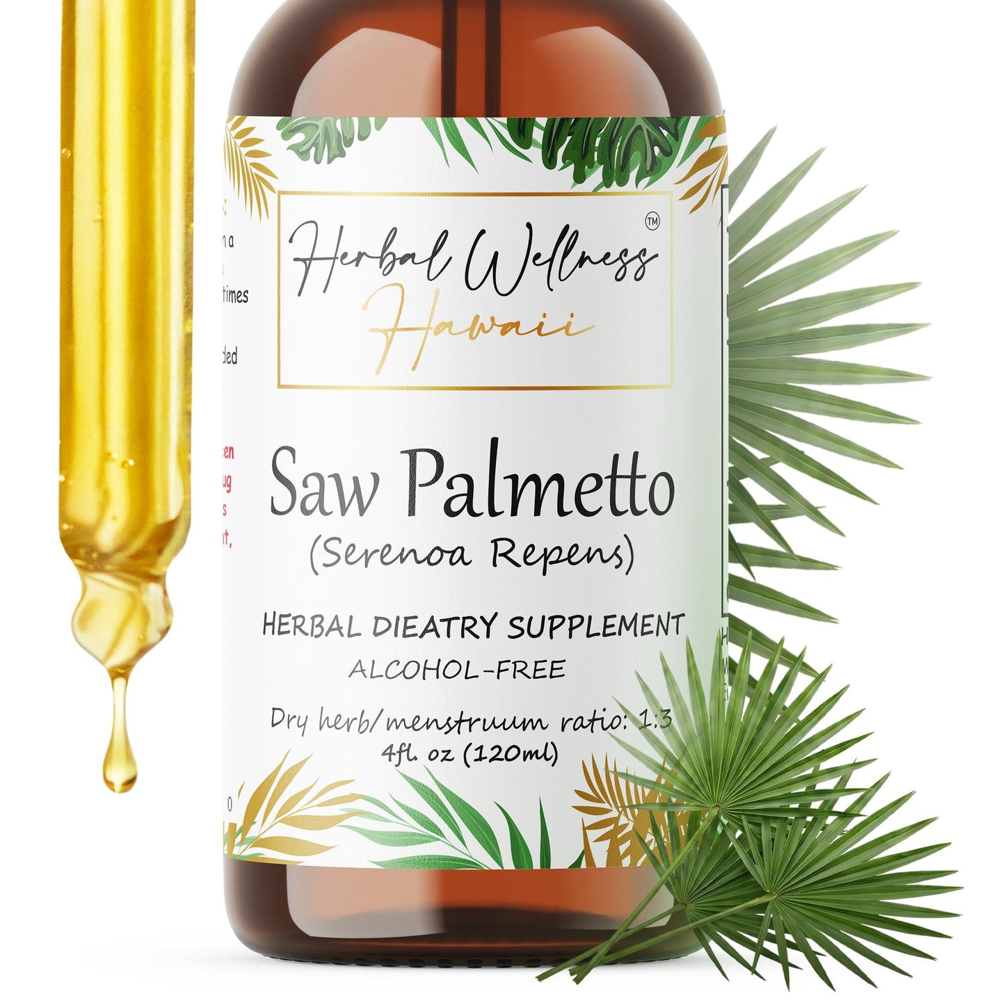 Saw Palmetto Liquid Drops Alcohol-Free – Hair & Prostate Support, Serenoa Repens Berry