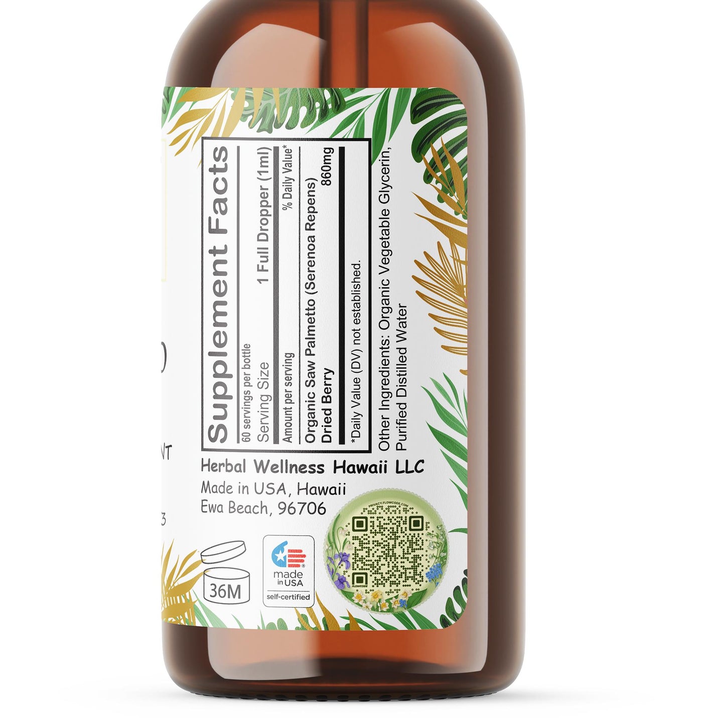 Saw Palmetto Liquid Drops Alcohol-Free – Hair & Prostate Support, Serenoa Repens Berry