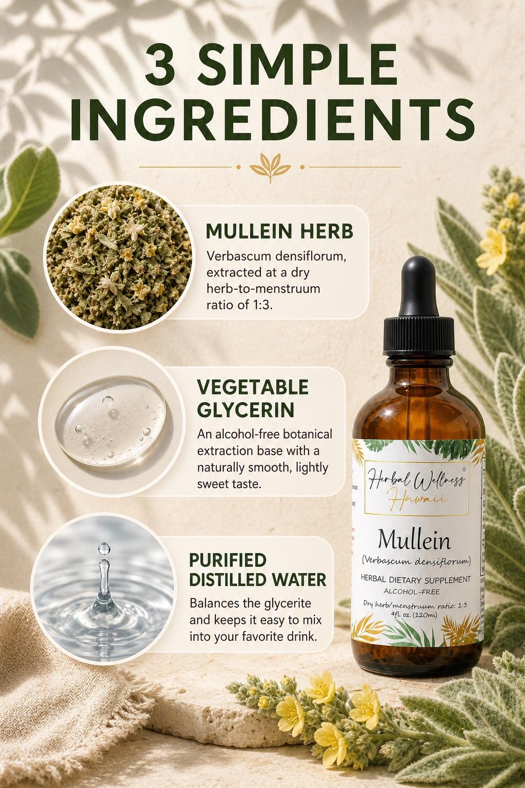 Mullein Tincture Alcohol-Free, Organic Verbascum Densiflorum Flower Liquid Drops, Herbal Extract