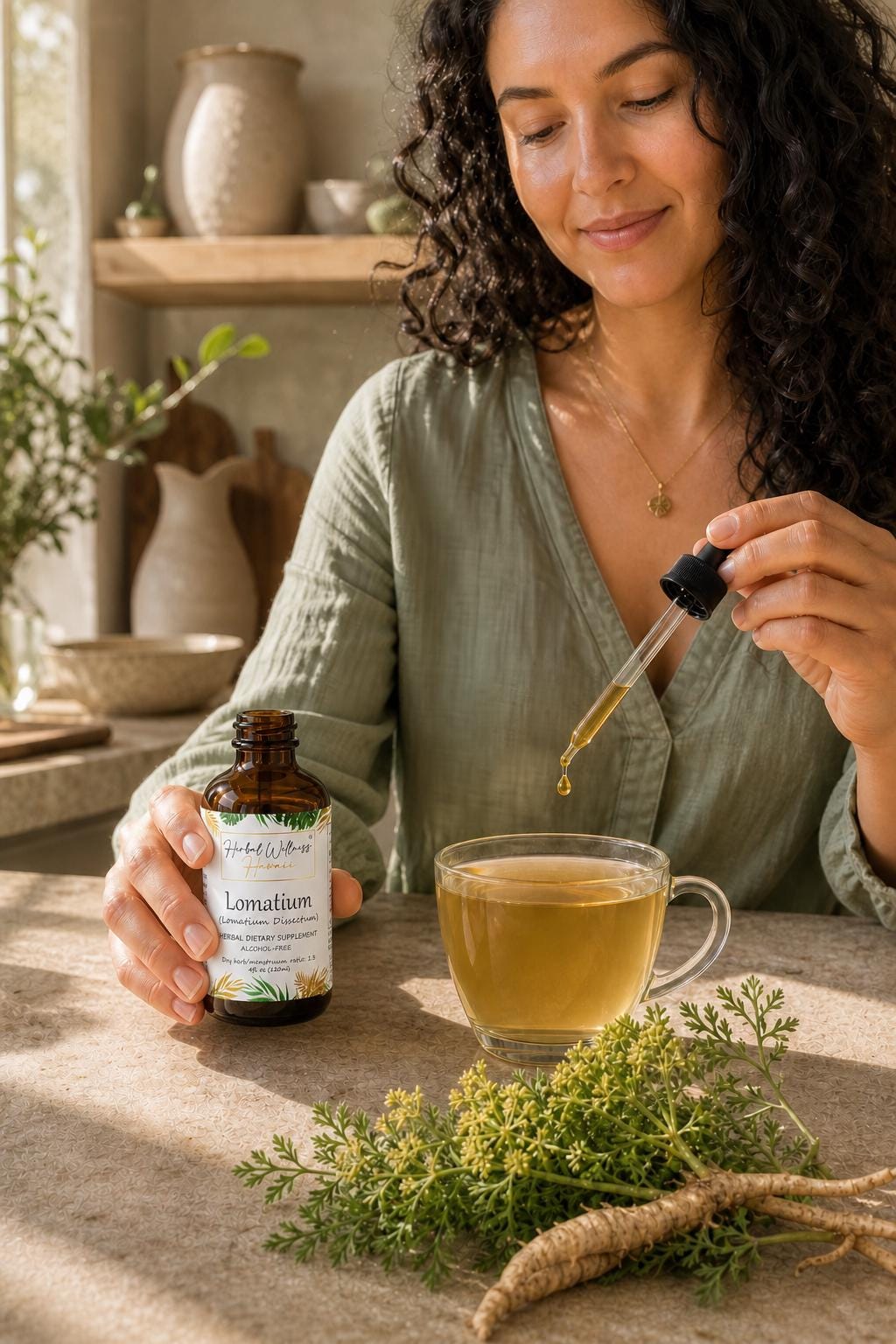 Lomatium Tincture Alcohol-Free, Organic Lomatium Dissectum Liquid Drops, Herbal Extract