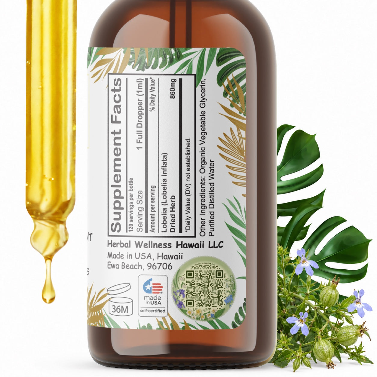 Lobelia Liquid Drops Alcohol-Free – Respiratory Support, Lobelia Inflata Herb