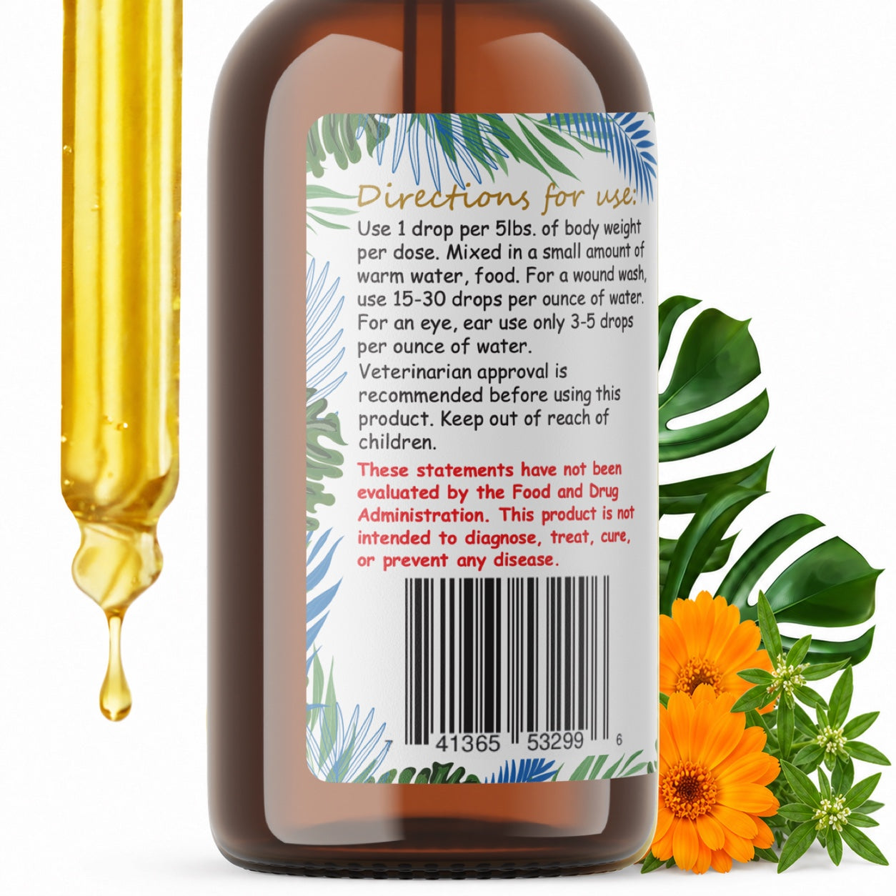 Lymphatic Support Pet Drops Alcohol-Free – Herbal Blend for Dogs & Cats, Calendula, Cleavers