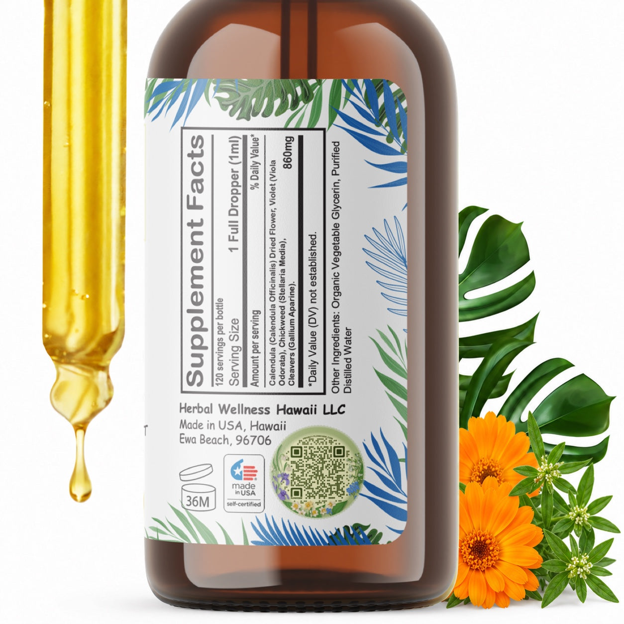 Lymphatic Support Pet Drops Alcohol-Free – Herbal Blend for Dogs & Cats, Calendula, Cleavers