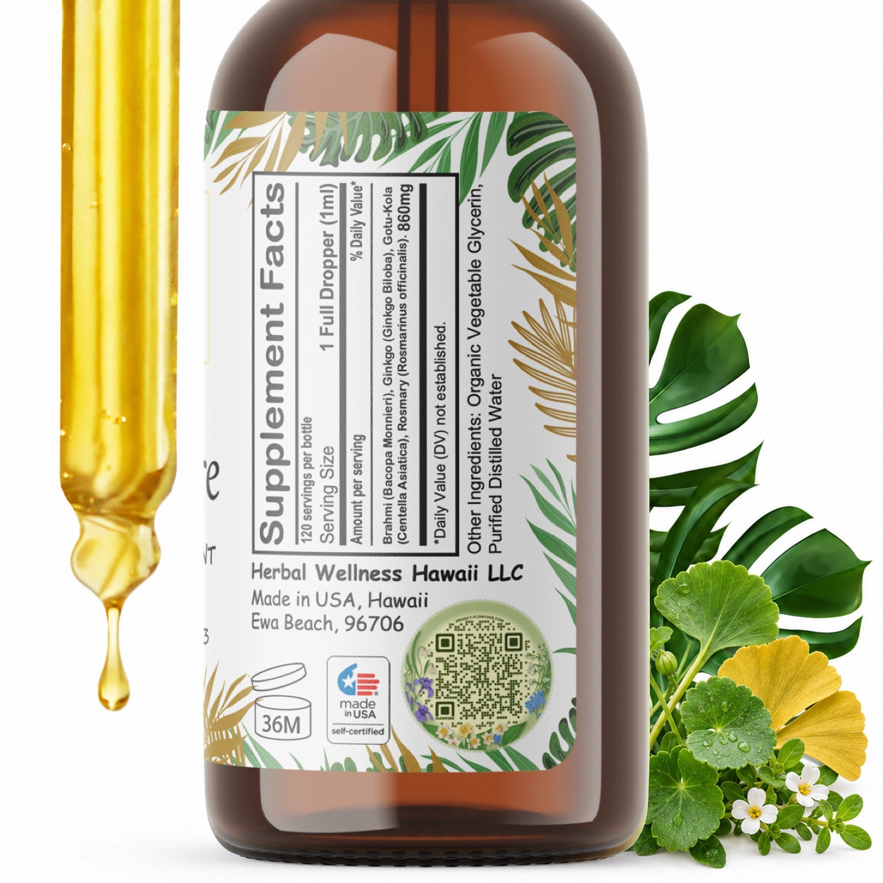 Memory Care Liquid Drops Alcohol-Free – Brahmi, Ginkgo & Gotu Kola Brain Blend