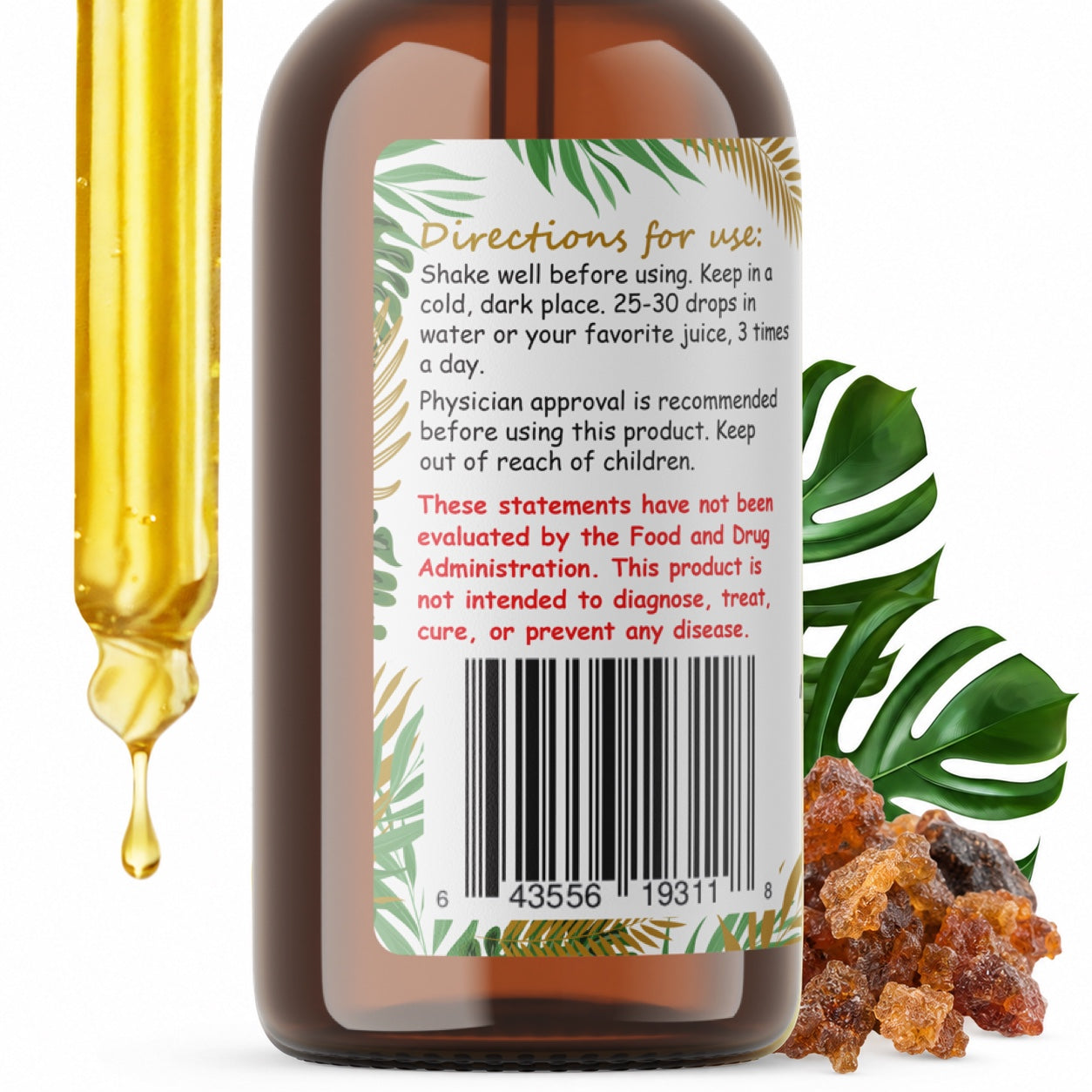 Myrrh Liquid Drops Alcohol-Free – Oral & Immune Support, Commiphora Myrrha Resin