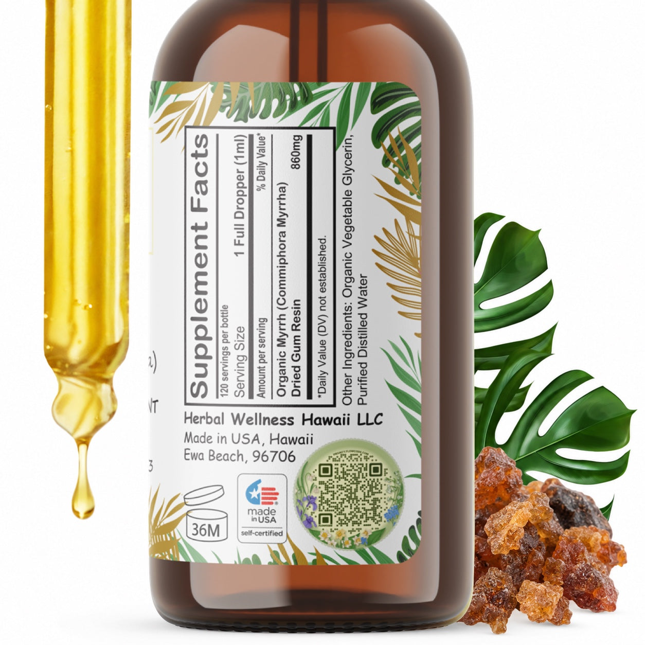 Myrrh Liquid Drops Alcohol-Free – Oral & Immune Support, Commiphora Myrrha Resin