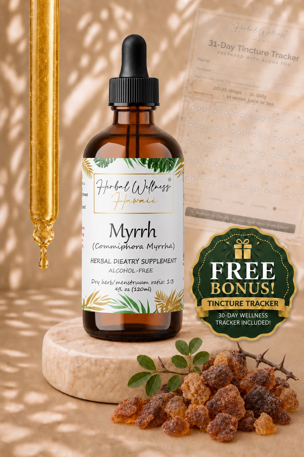 Myrrh Liquid Drops Alcohol-Free – Oral & Immune Support, Commiphora Myrrha Resin