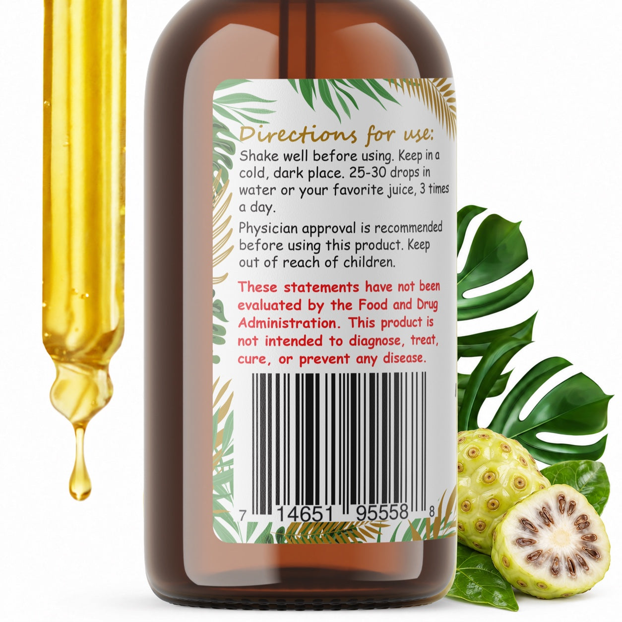 Noni Liquid Drops Alcohol-Free – Immune & Energy Support, Morinda Citrifolia Fruit