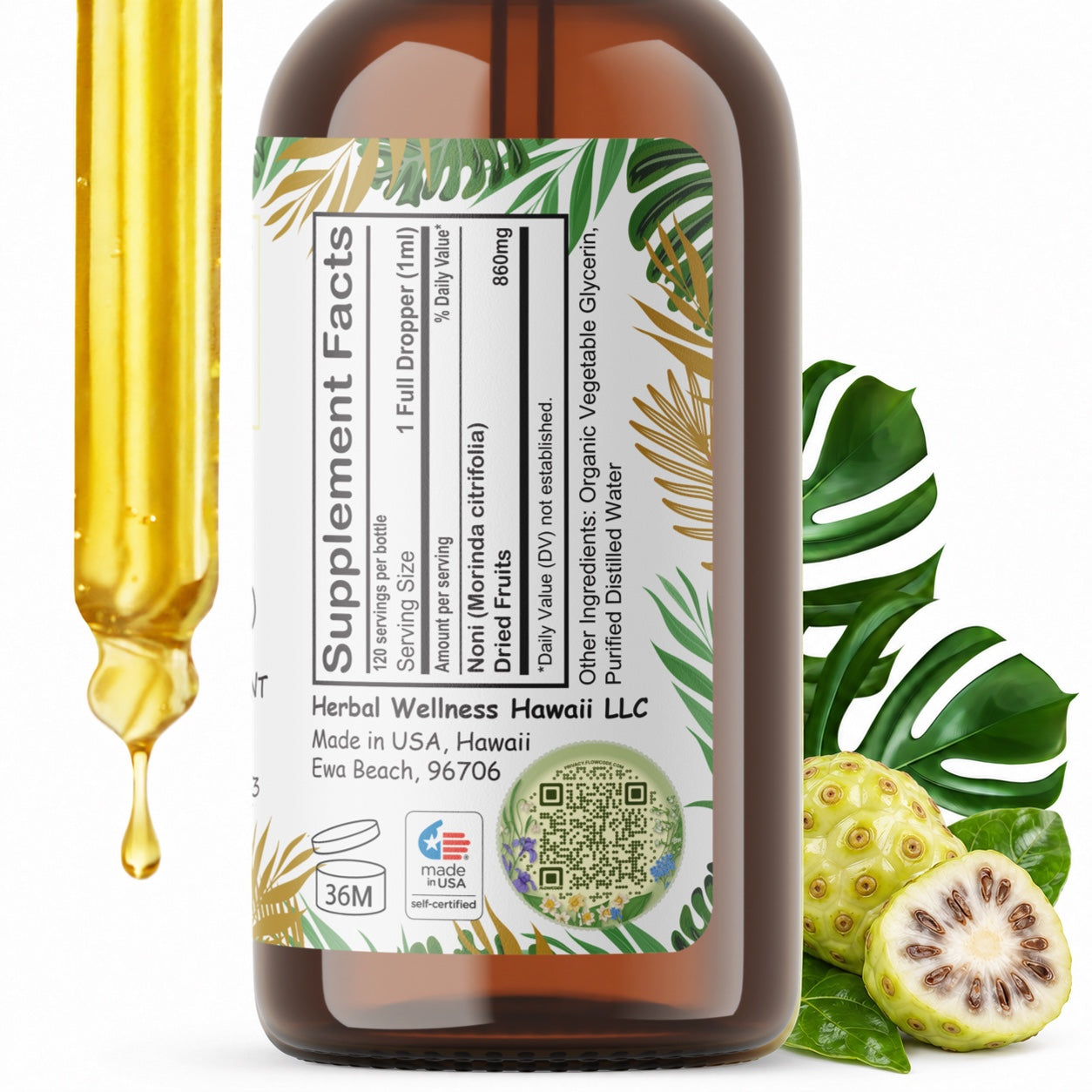 Noni Liquid Drops Alcohol-Free – Immune & Energy Support, Morinda Citrifolia Fruit