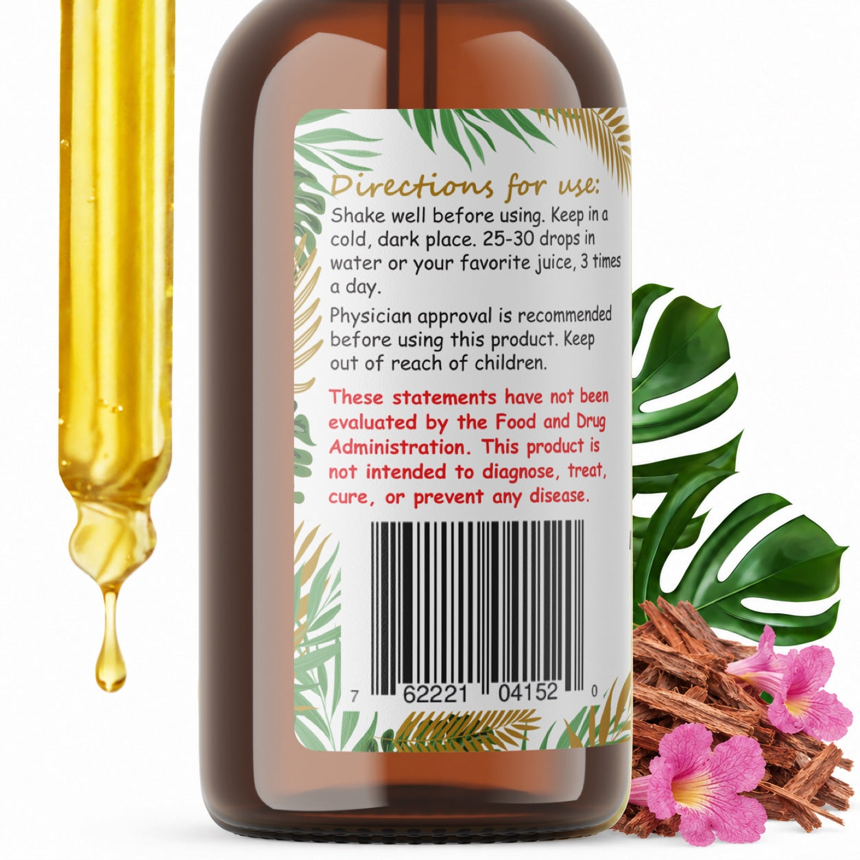 Pau d'Arco Liquid Drops Alcohol-Free – Immune Support, Tabebuia Inner Bark