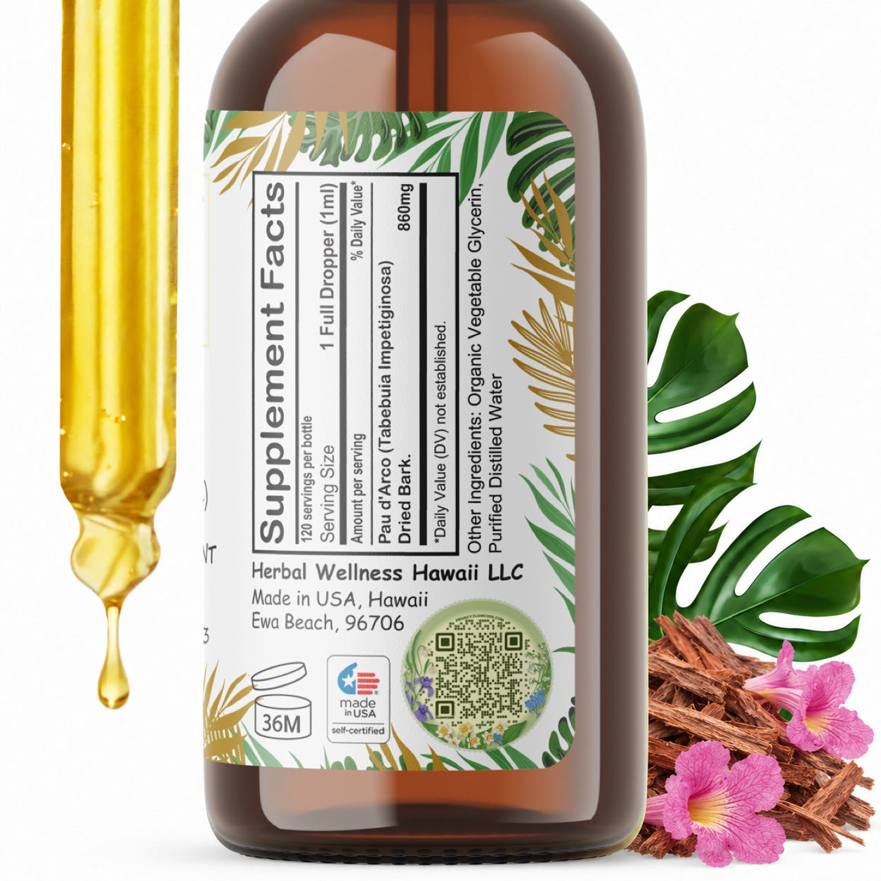 Pau d'Arco Liquid Drops Alcohol-Free – Immune Support, Tabebuia Inner Bark