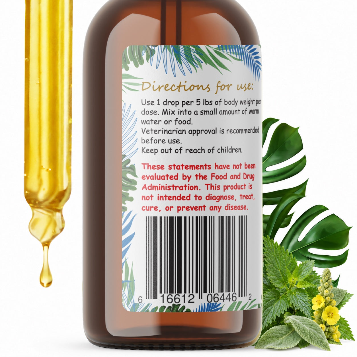 Pet Herbal Drops Alcohol-Free – Seasonal Support for Dogs & Cats, Nettle and Mullein Blend