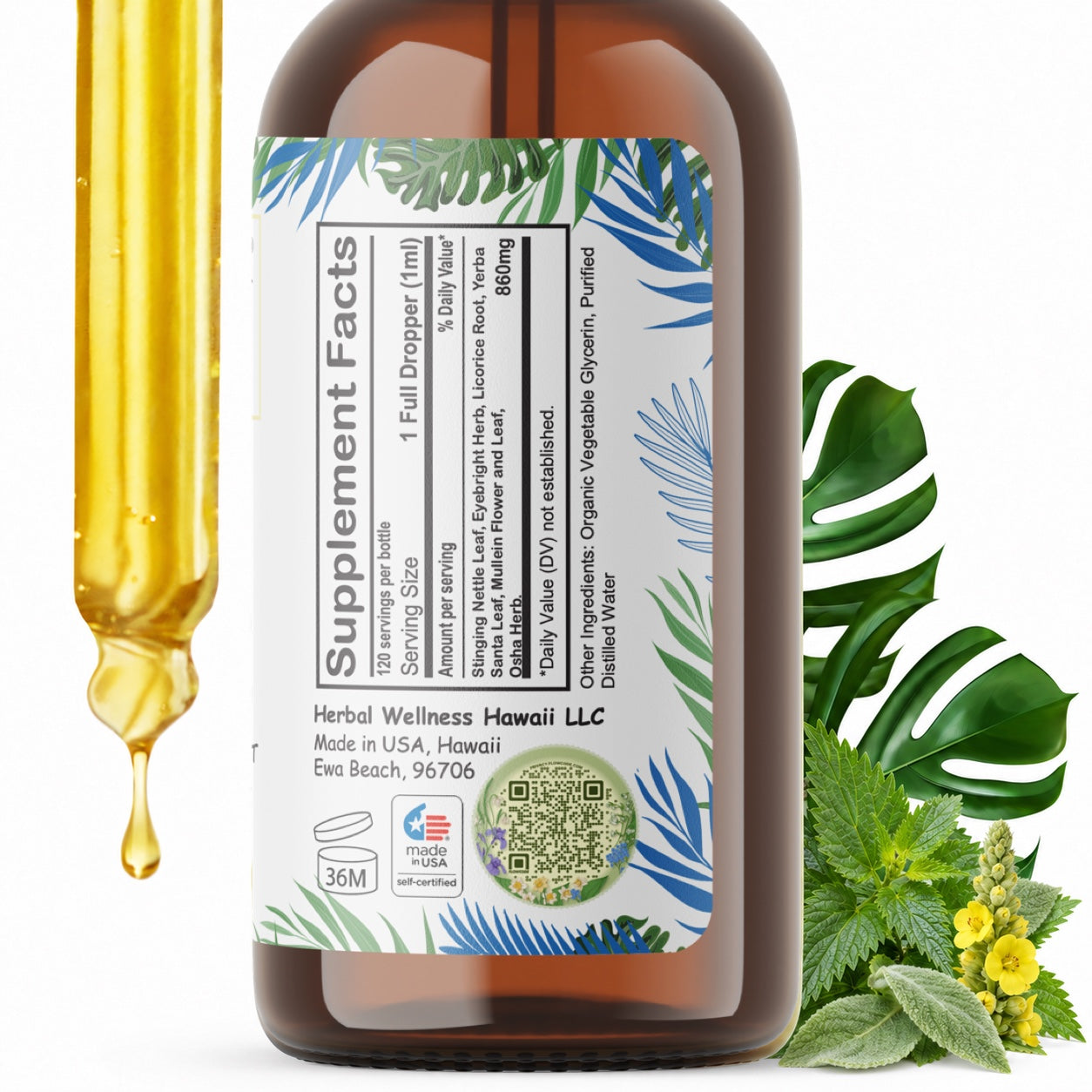 Pet Herbal Drops Alcohol-Free – Seasonal Support for Dogs & Cats, Nettle and Mullein Blend