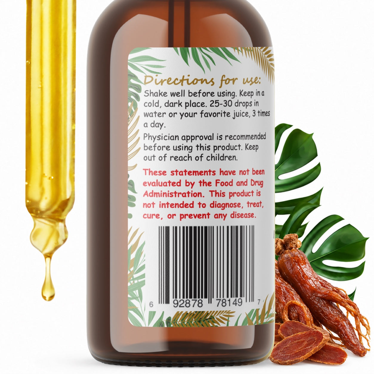 Red Ginseng Liquid Drops Alcohol-Free – Energy & Vitality, Panax Ginseng Root