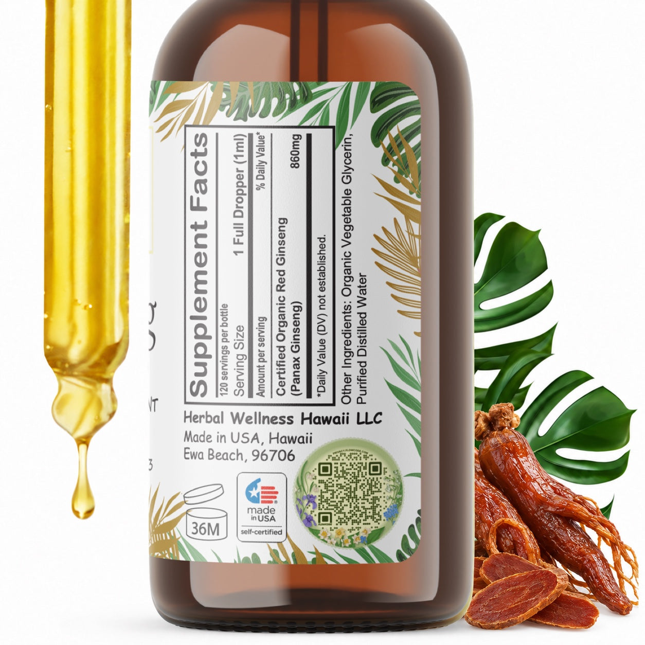 Red Ginseng Liquid Drops Alcohol-Free – Energy & Vitality, Panax Ginseng Root