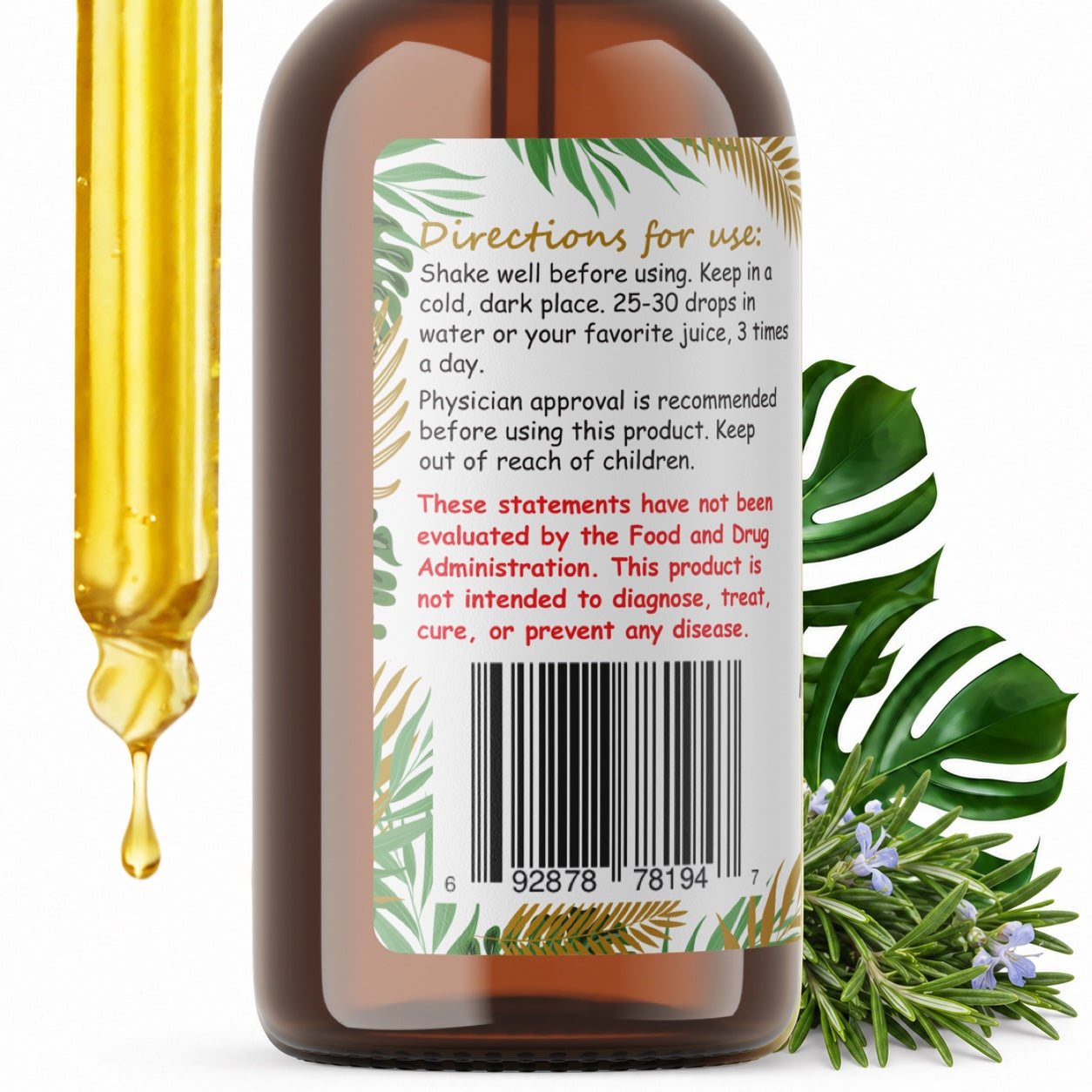Rosemary Liquid Drops Alcohol-Free – Memory & Digestive Support, Rosmarinus Officinalis Leaf