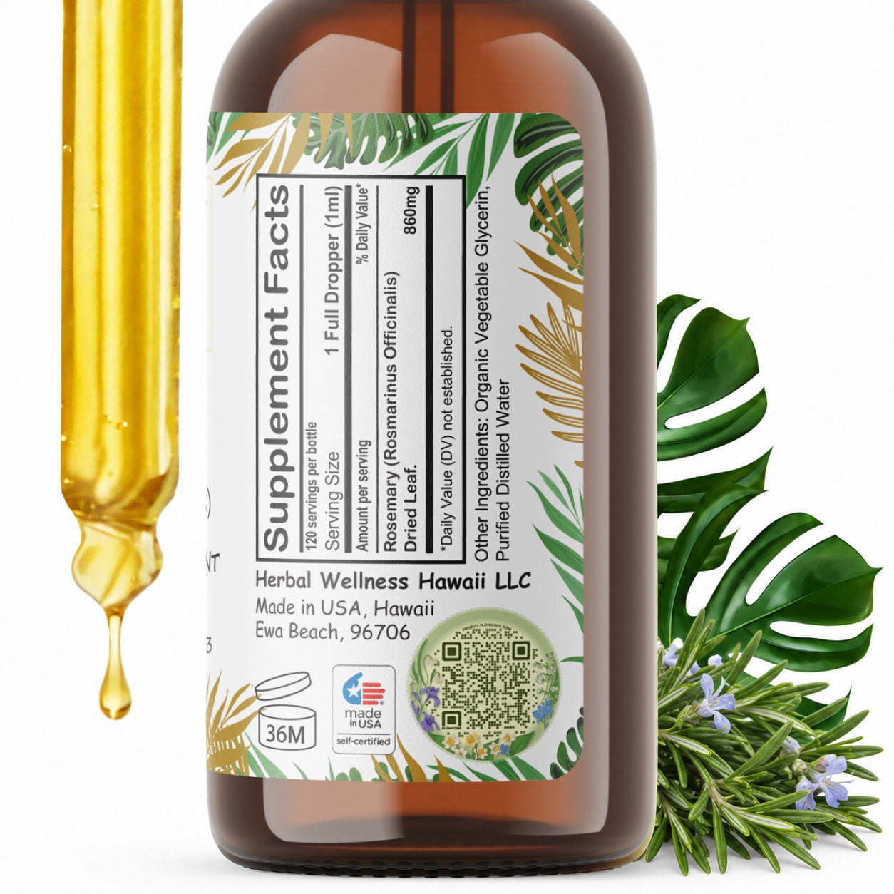 Rosemary Liquid Drops Alcohol-Free – Memory & Digestive Support, Rosmarinus Officinalis Leaf