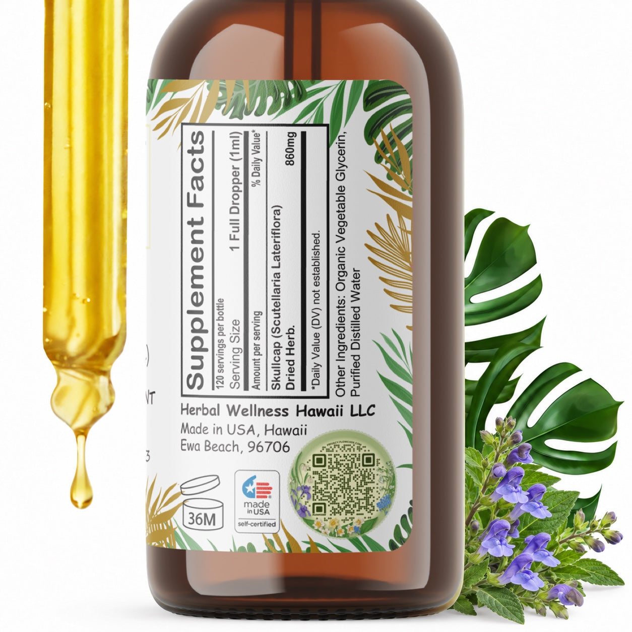 Skullcap Liquid Drops Alcohol-Free – Calm & Relaxation Support, Scutellaria Lateriflora Herb