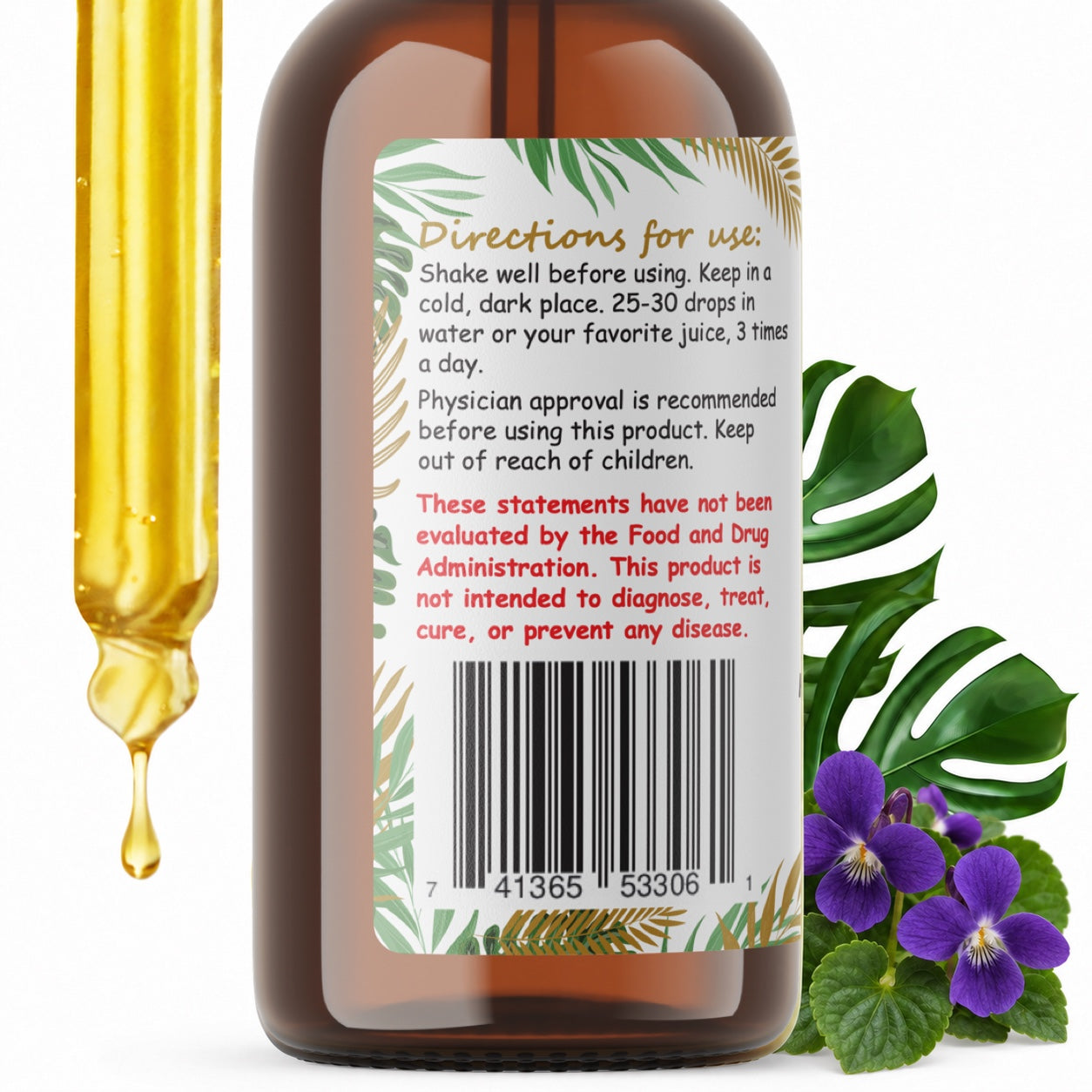 Sweet Violet Liquid Drops Alcohol-Free – Lymphatic and Skin Support, Viola Odorata Leaf