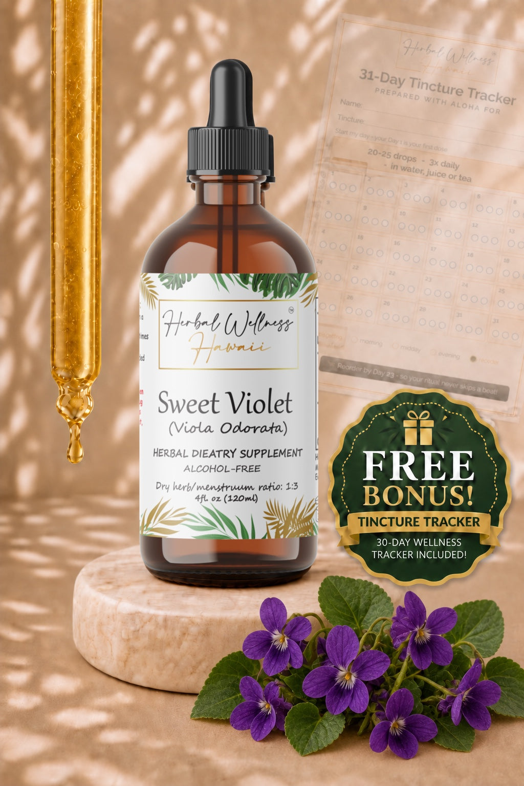 Sweet Violet Liquid Drops Alcohol-Free – Lymphatic and Skin Support, Viola Odorata Leaf