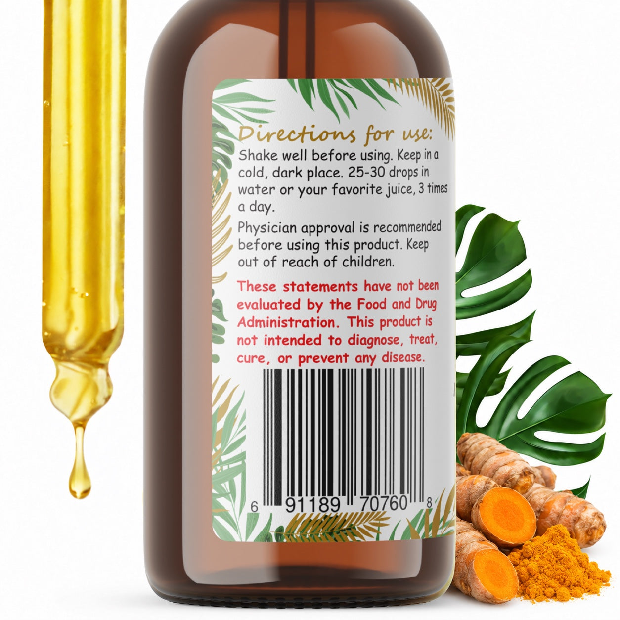 Turmeric Liquid Drops Alcohol-Free – Joint & Digestive Support, Curcuma Longa Root