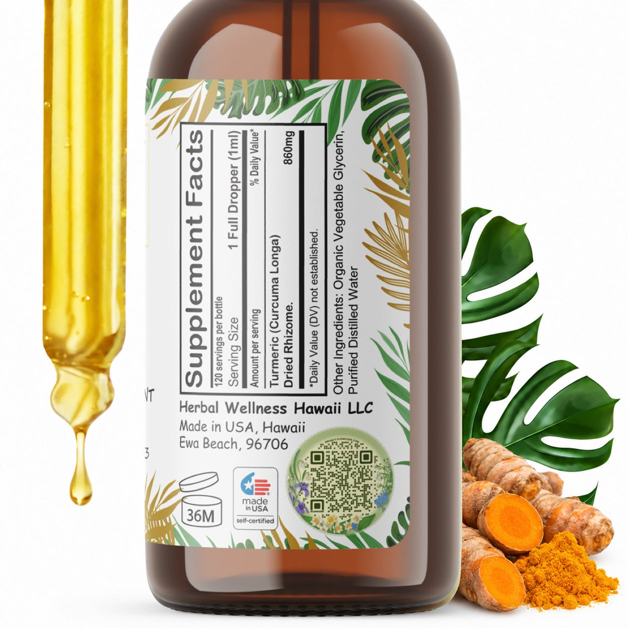 Turmeric Liquid Drops Alcohol-Free – Joint & Digestive Support, Curcuma Longa Root
