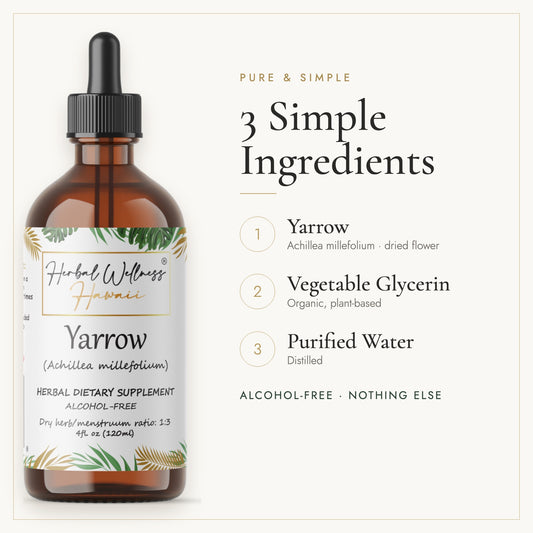 Yarrow liquid drops, 3 simple ingredients: herb, vegetable glycerin, purified water