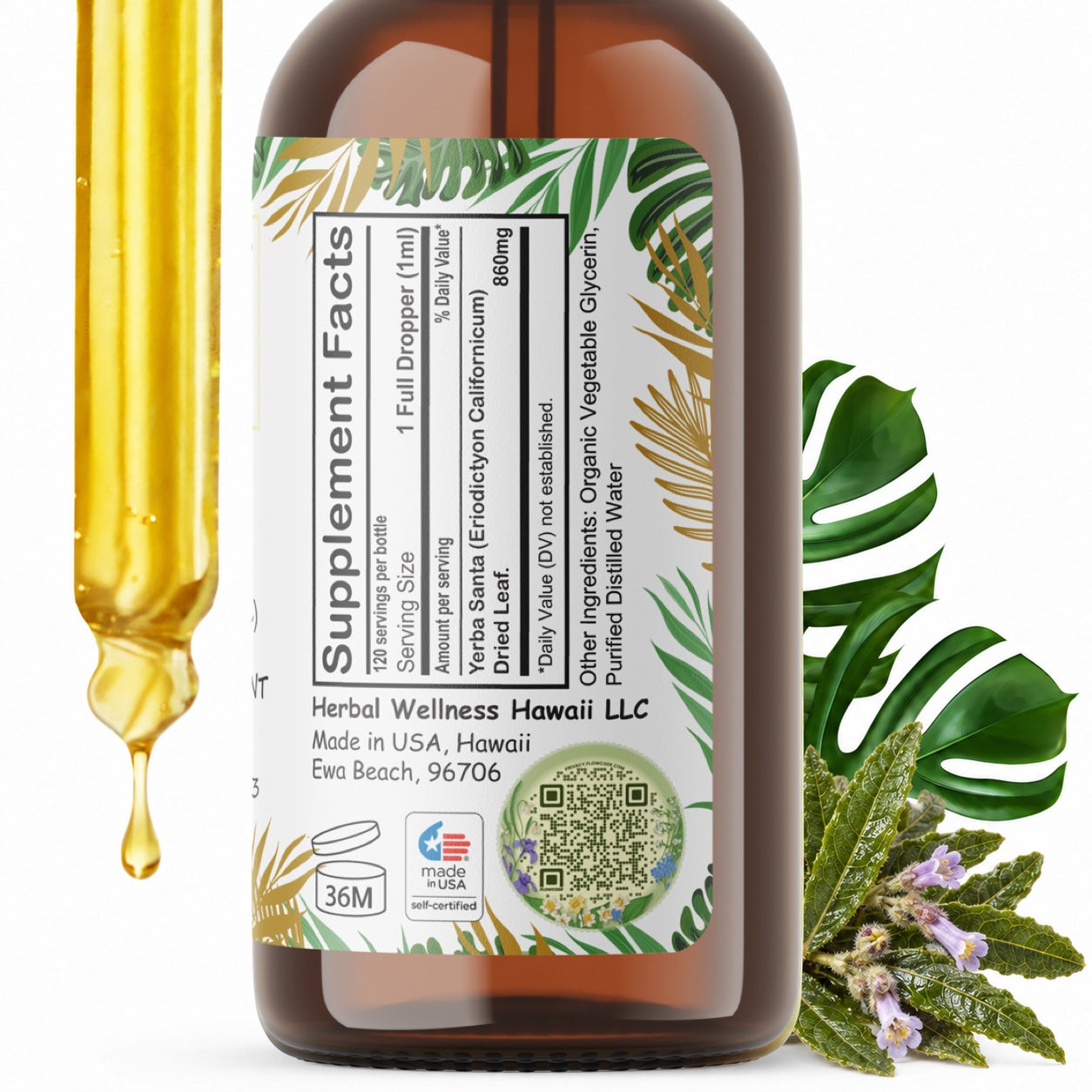 Yerba Santa Liquid Drops Alcohol-Free – Respiratory Support, Eriodictyon Californicum Leaf