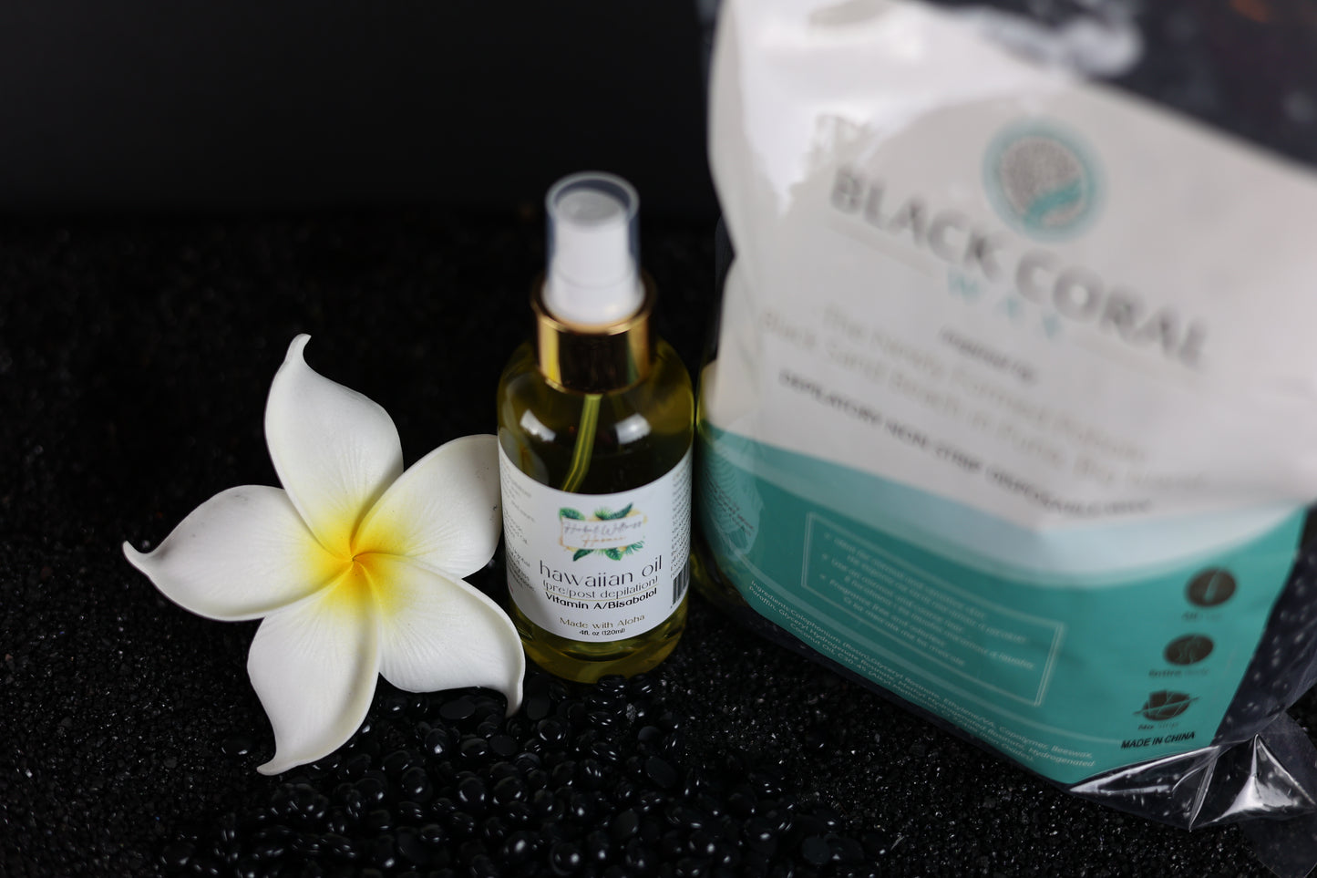 WAXING KIT Black Coral Wax Beans 2.2Lb+Hawaiian Pre/Post Waxing Oil and Hawaiian Ingrown Hair Serum  Two bottles 4 oz